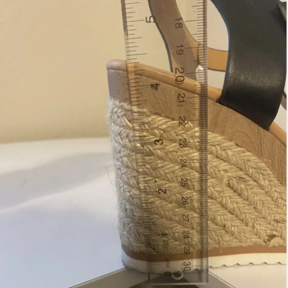 SODA Womens Black Ankle Strap Platform Wedge Espadrille Sandals